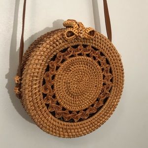❤️ Boho Wicker Rattan Circle Purse Tan crossbody bag